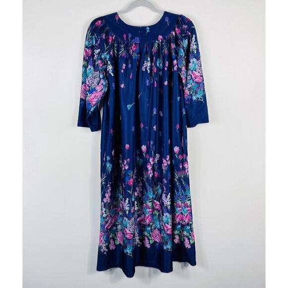 Cozee Corner Size Medium Floral Print Nightgown Sleep Dress Navy Blue - Picture 2 of 5